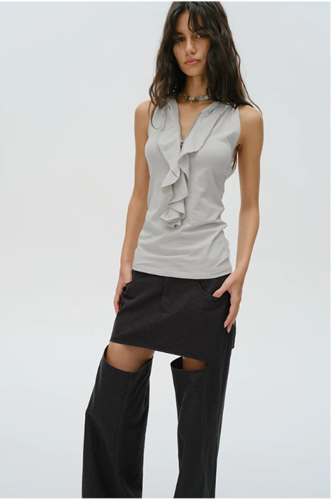 Ruffle Hood Lace Back Top