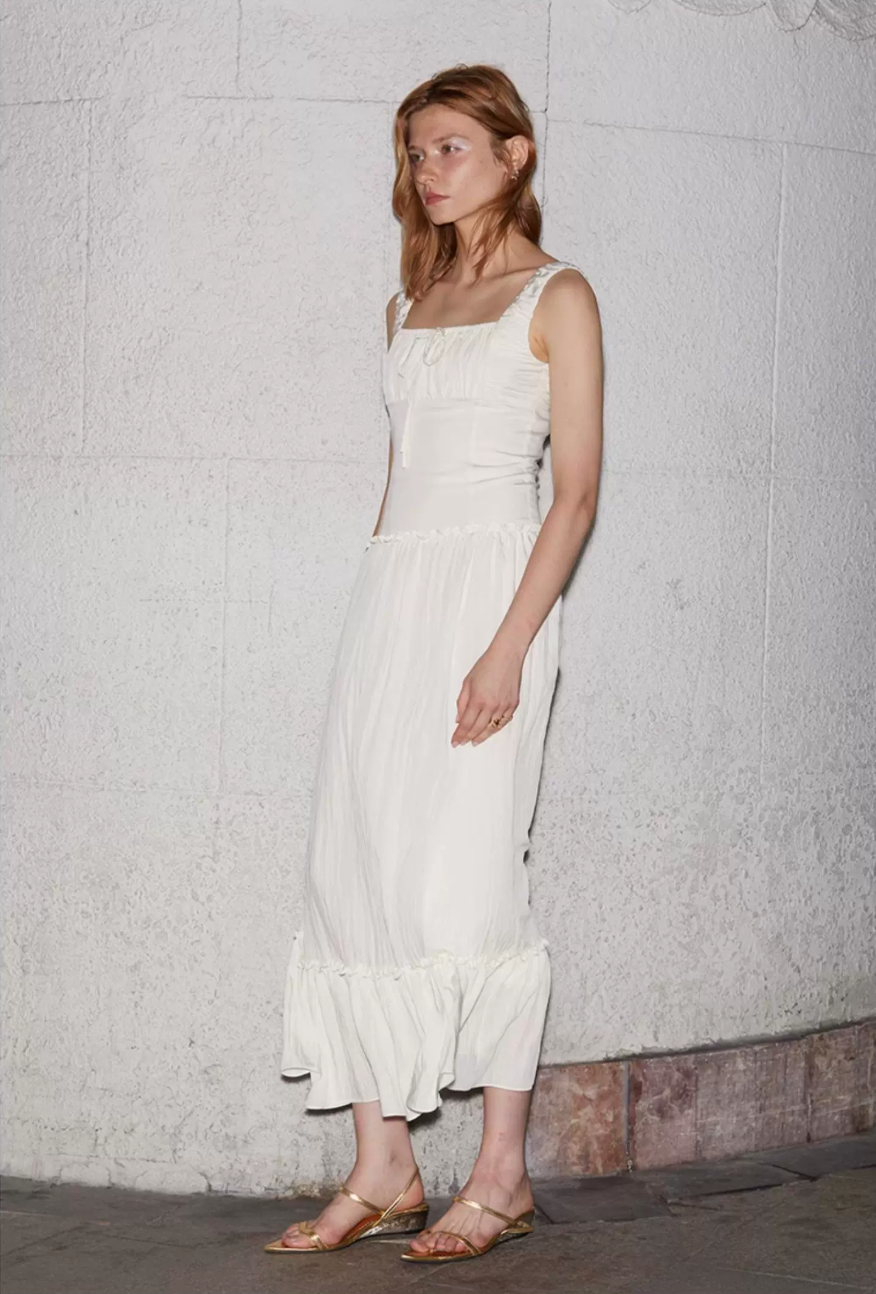 Ruched Ribbon Maxi Dress