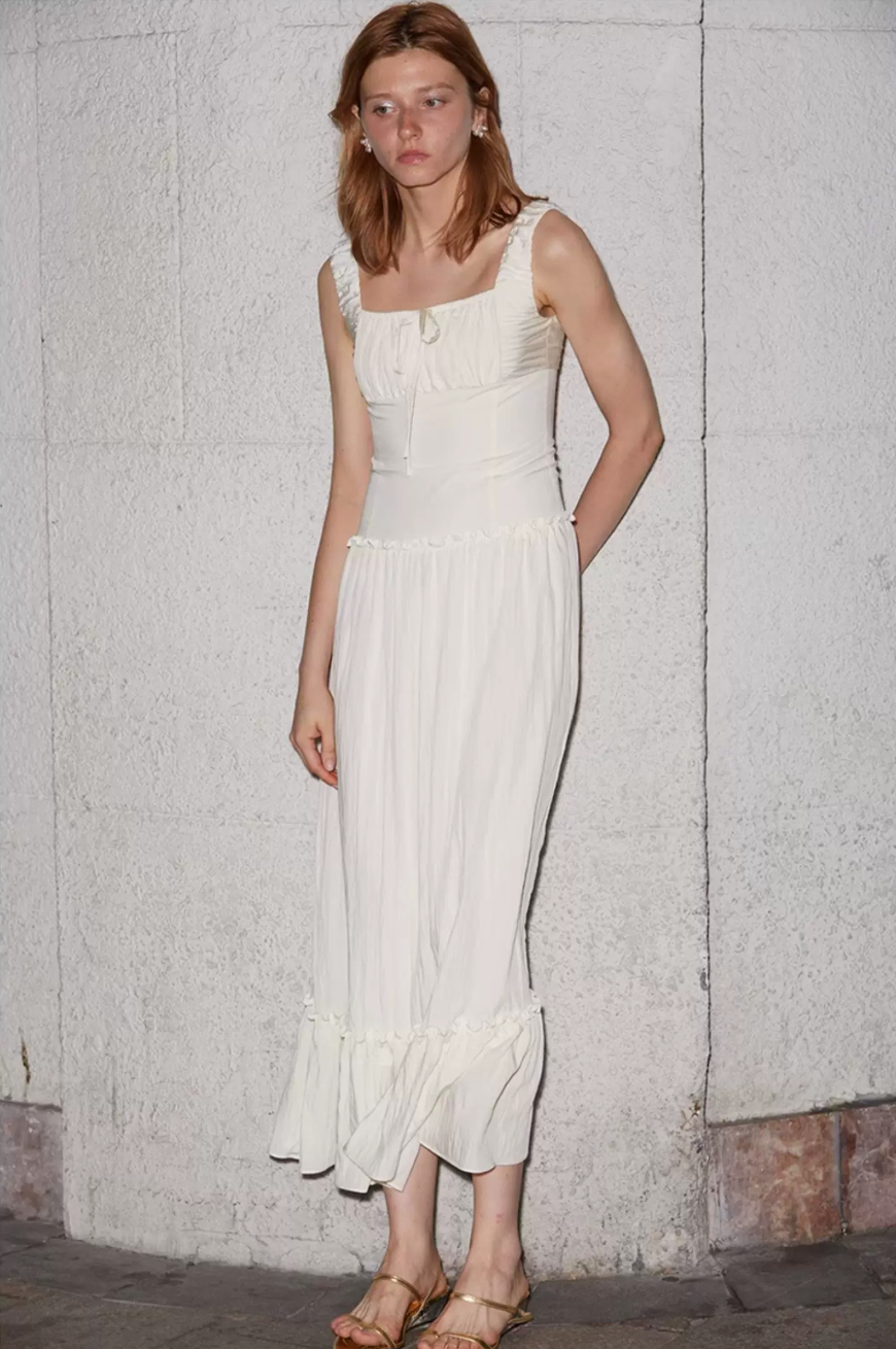 Ruched Ribbon Maxi Dress