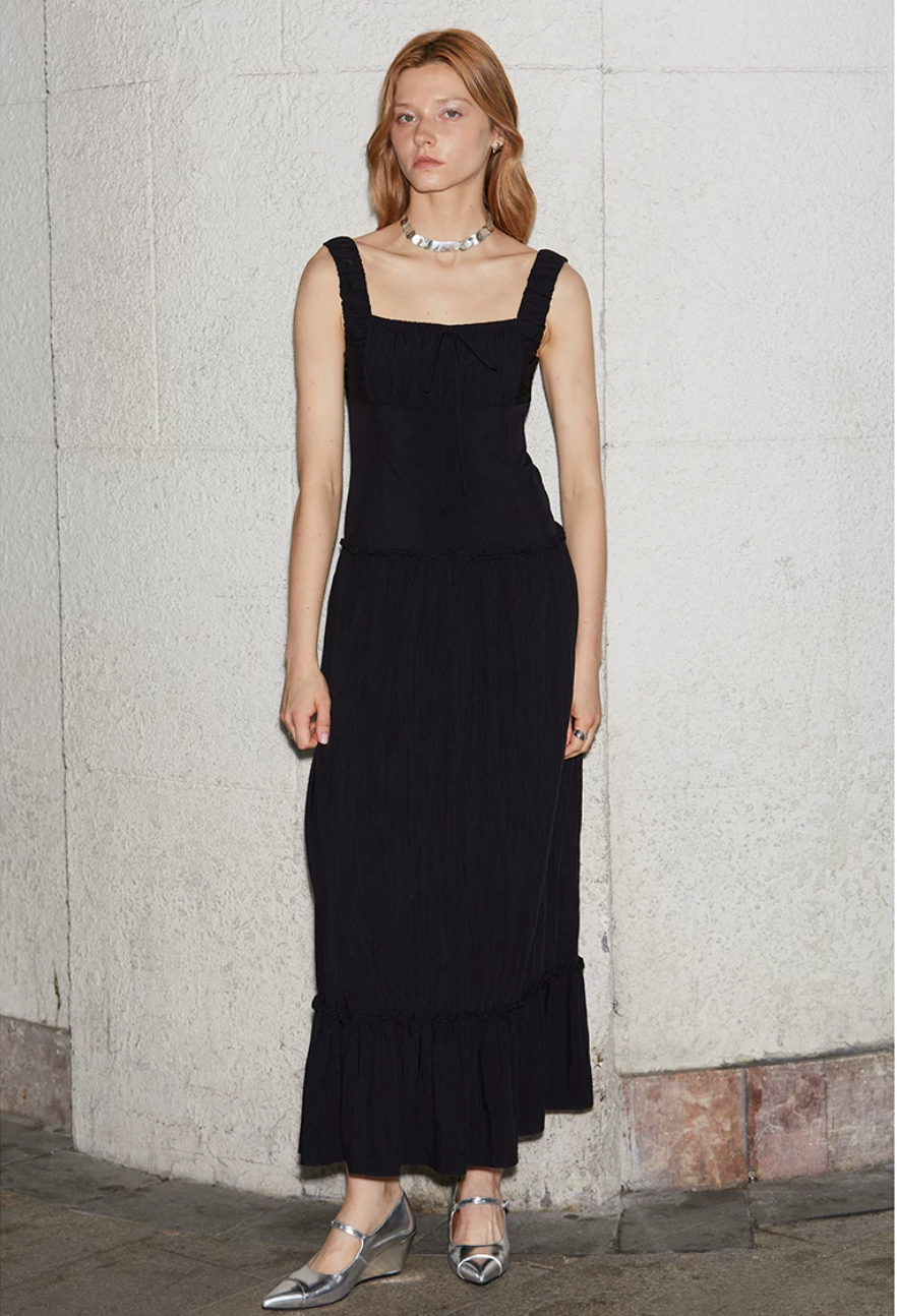 Ruched Ribbon Maxi Dress