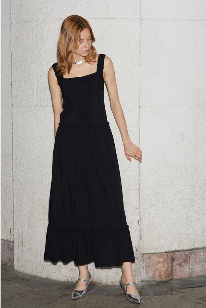 Ruched Ribbon Maxi Dress