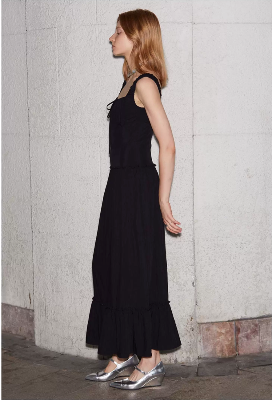 Ruched Ribbon Maxi Dress