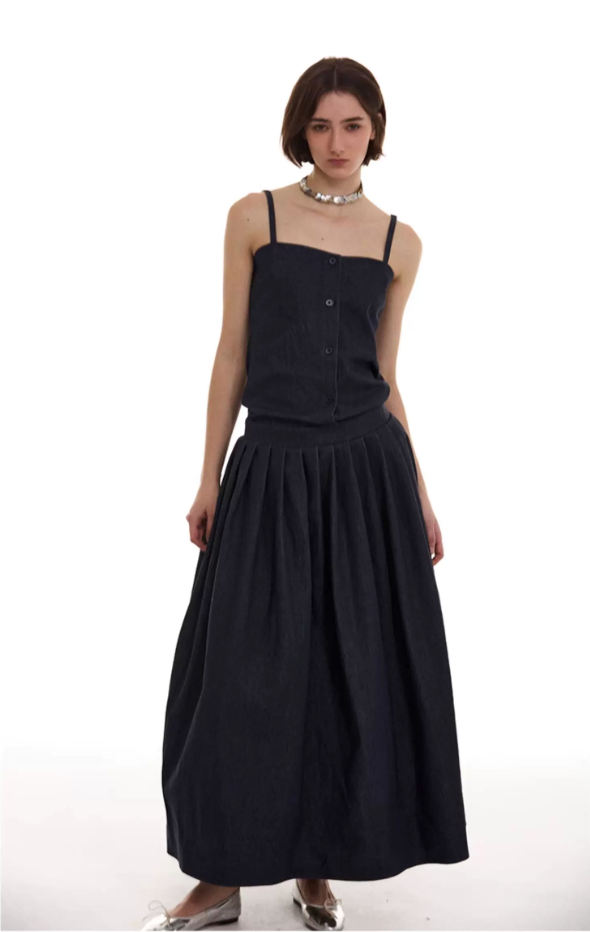 Cotton Pleated Maxi Dress
