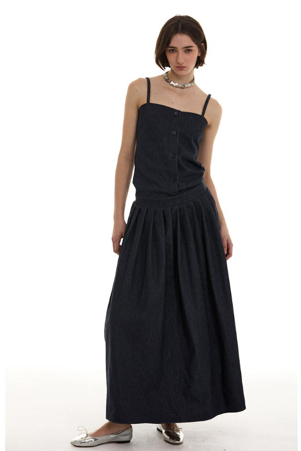 Cotton Pleated Maxi Dress