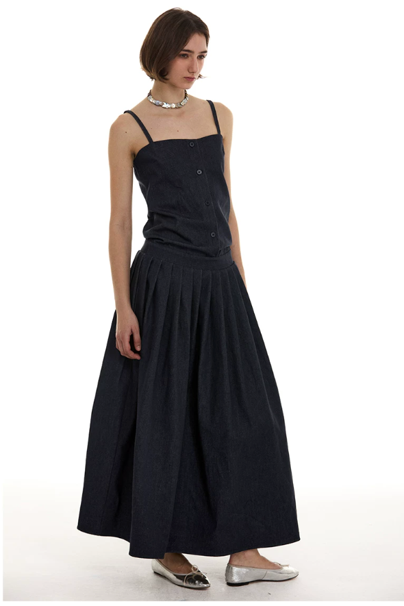 Cotton Pleated Maxi Dress