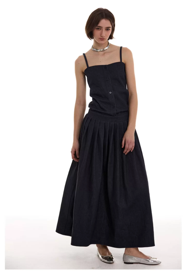 Cotton Pleated Maxi Dress