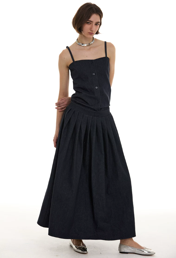 Cotton Pleated Maxi Dress