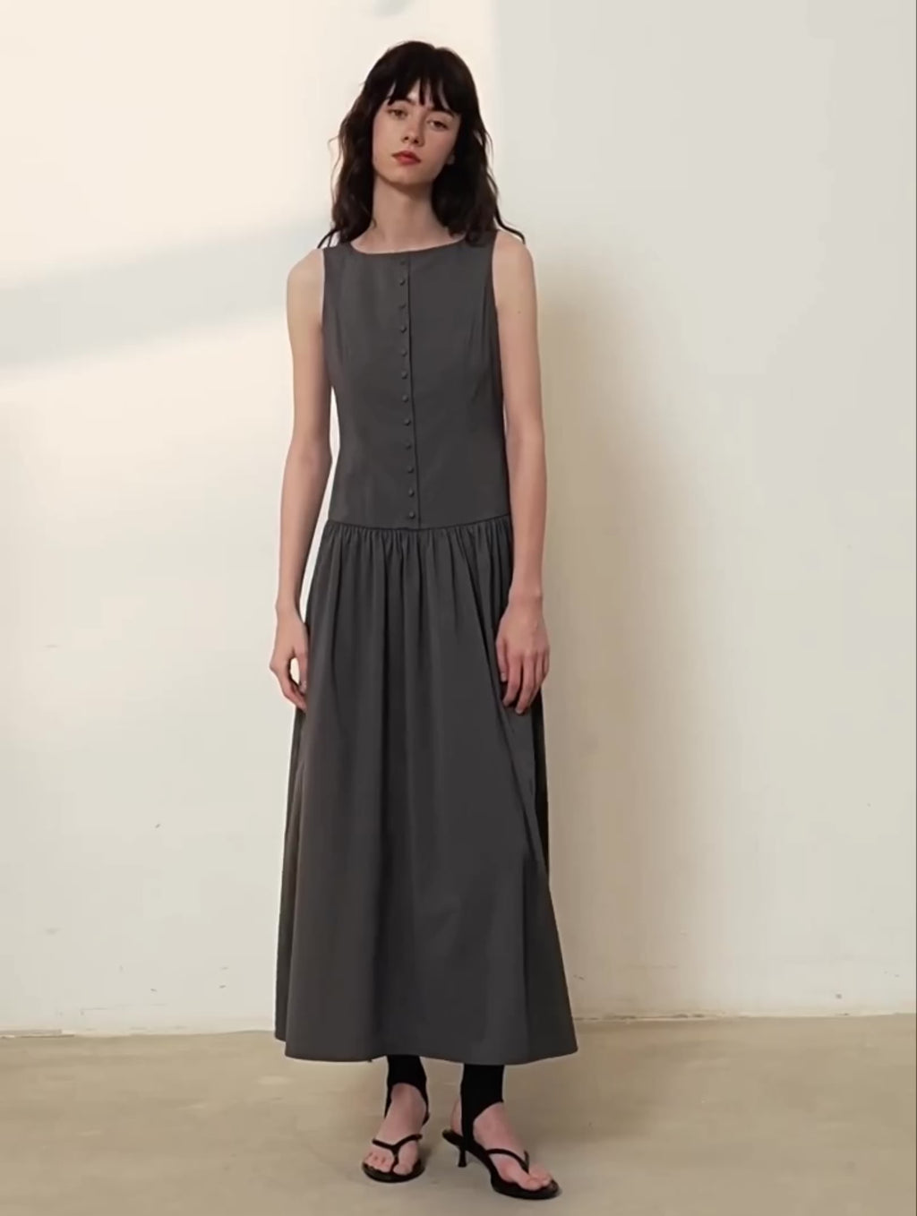 Buttonfront Gathered Maxi Dress