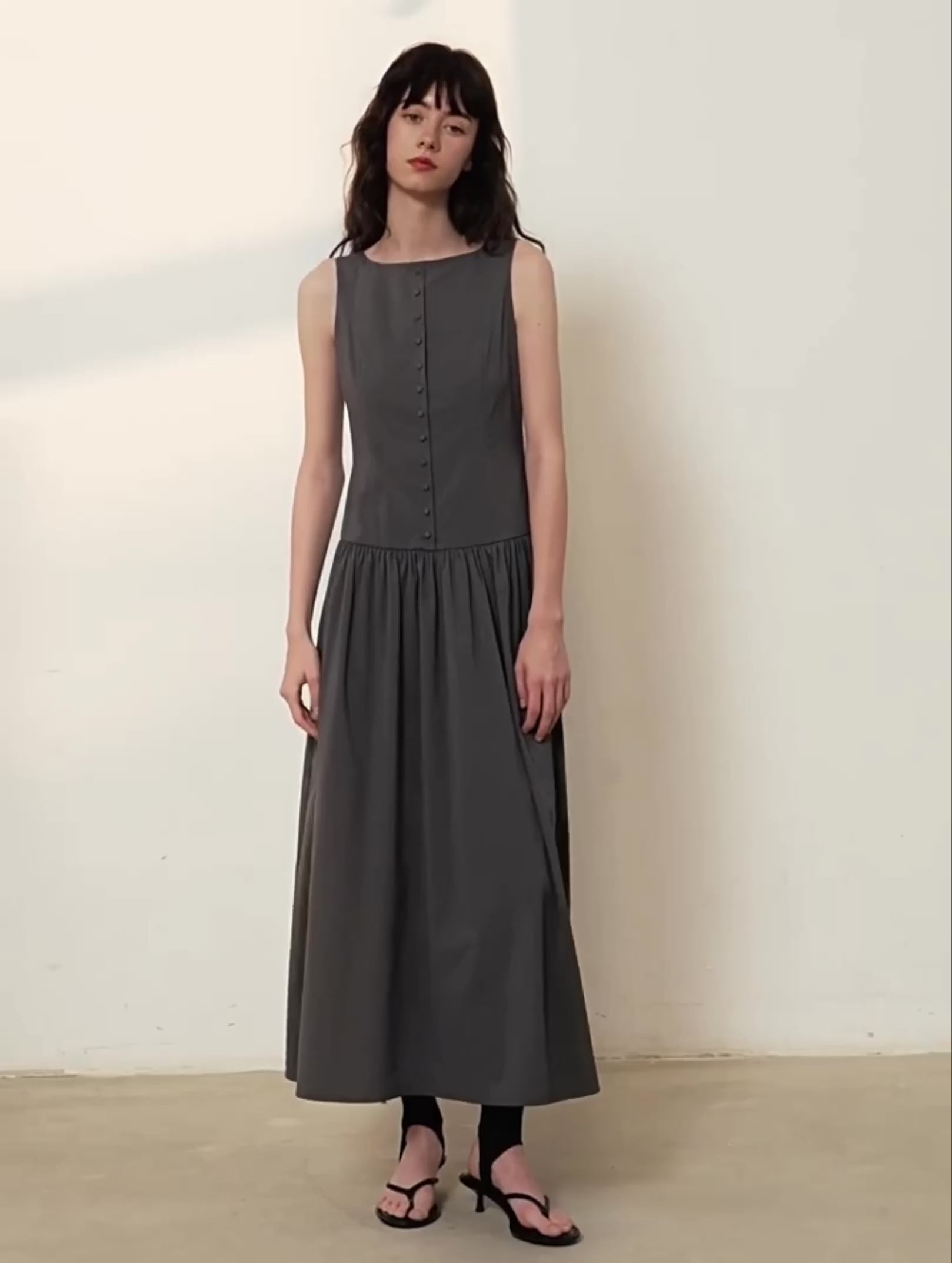 Buttonfront Gathered Maxi Dress